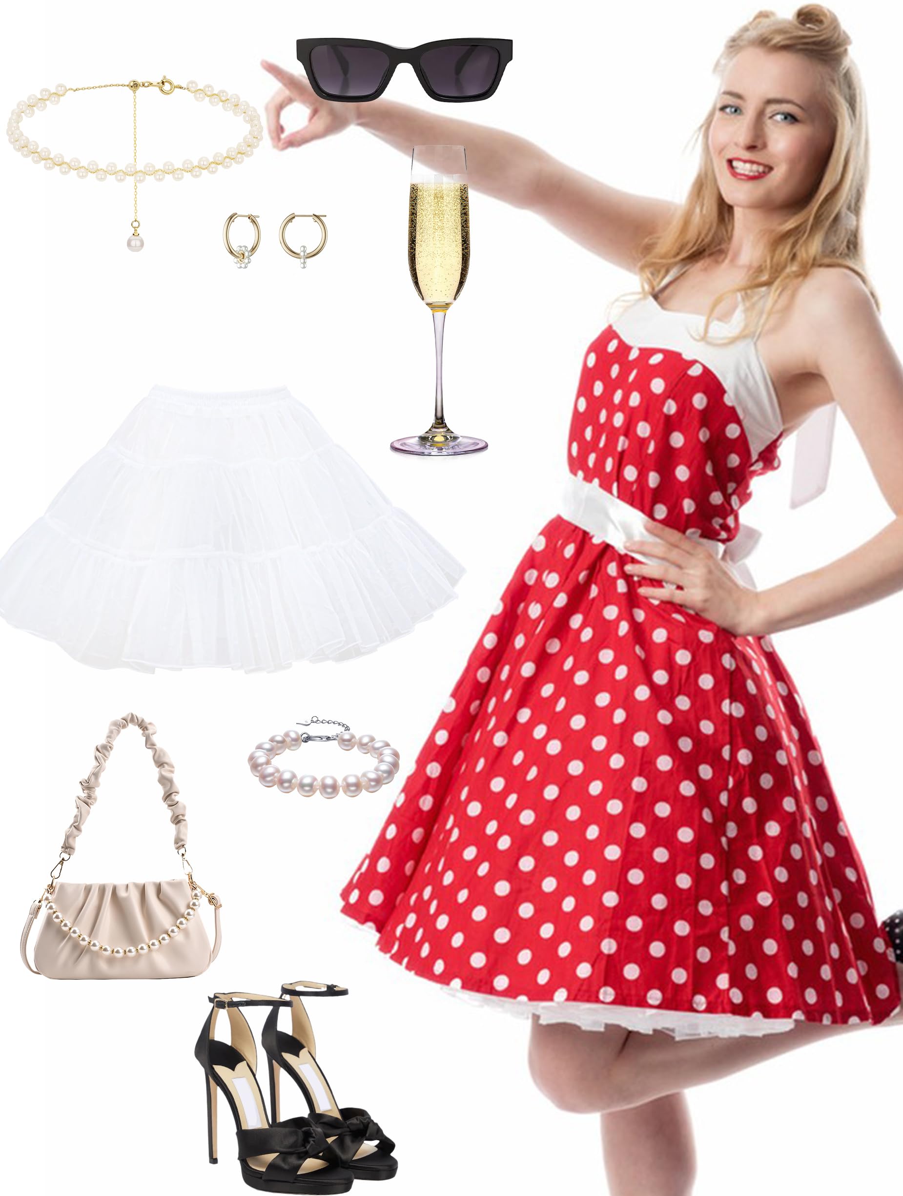 Vlazom Damska halka w stylu lat 50., klasyczna halka o linii A, halka w stylu vintage, rockabilly, spódniczka tutu, do sukni ślubnej, sukni balowej, cosplay, kostium na Halloween, S-3XL