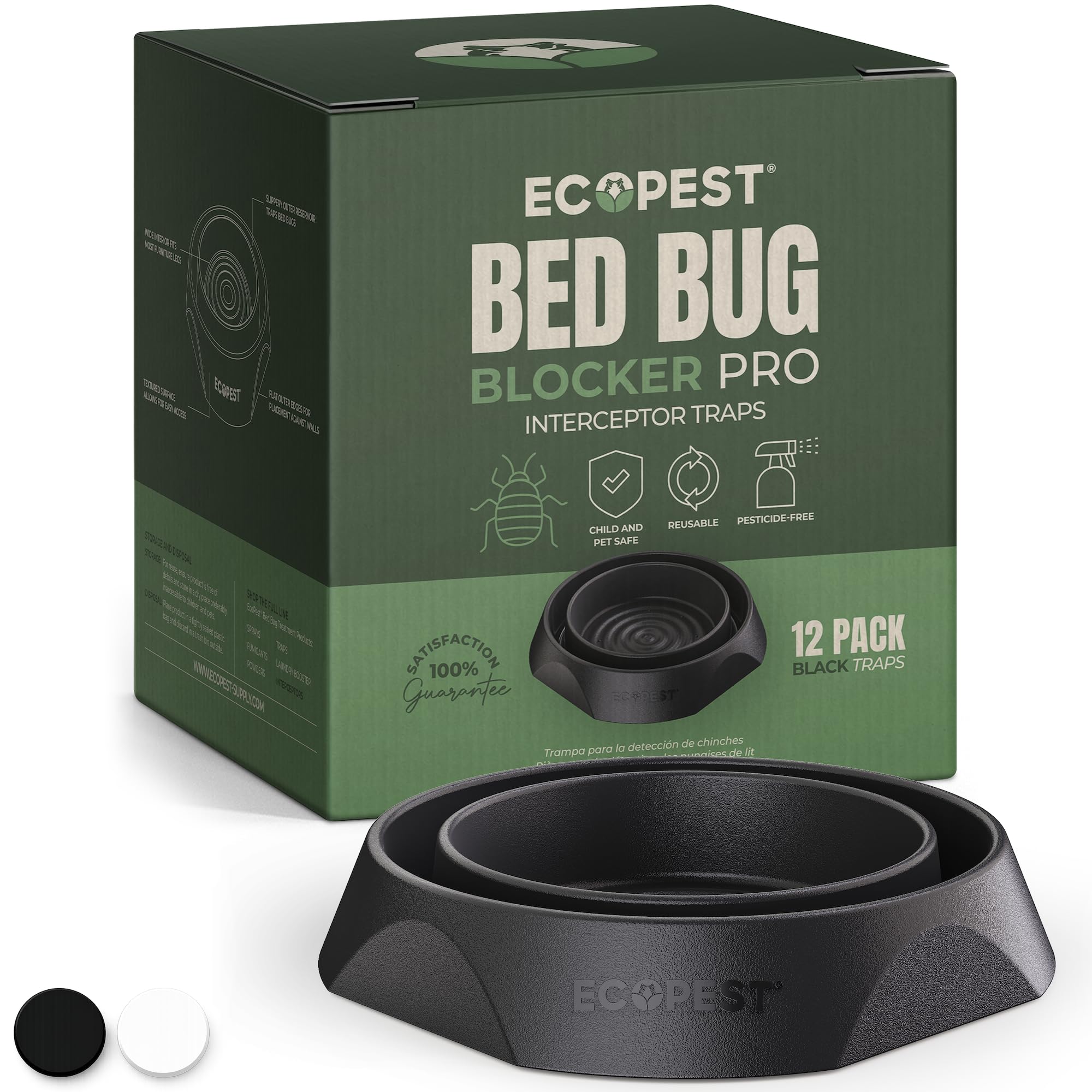 Trappole per Cimici dei Letti – Confezione da 12 | Trappole Intercettatori Bed Bug Blocker (Pro) (Nera) | Monitor, Rilevatore e Trappola per le Gambe del Letto