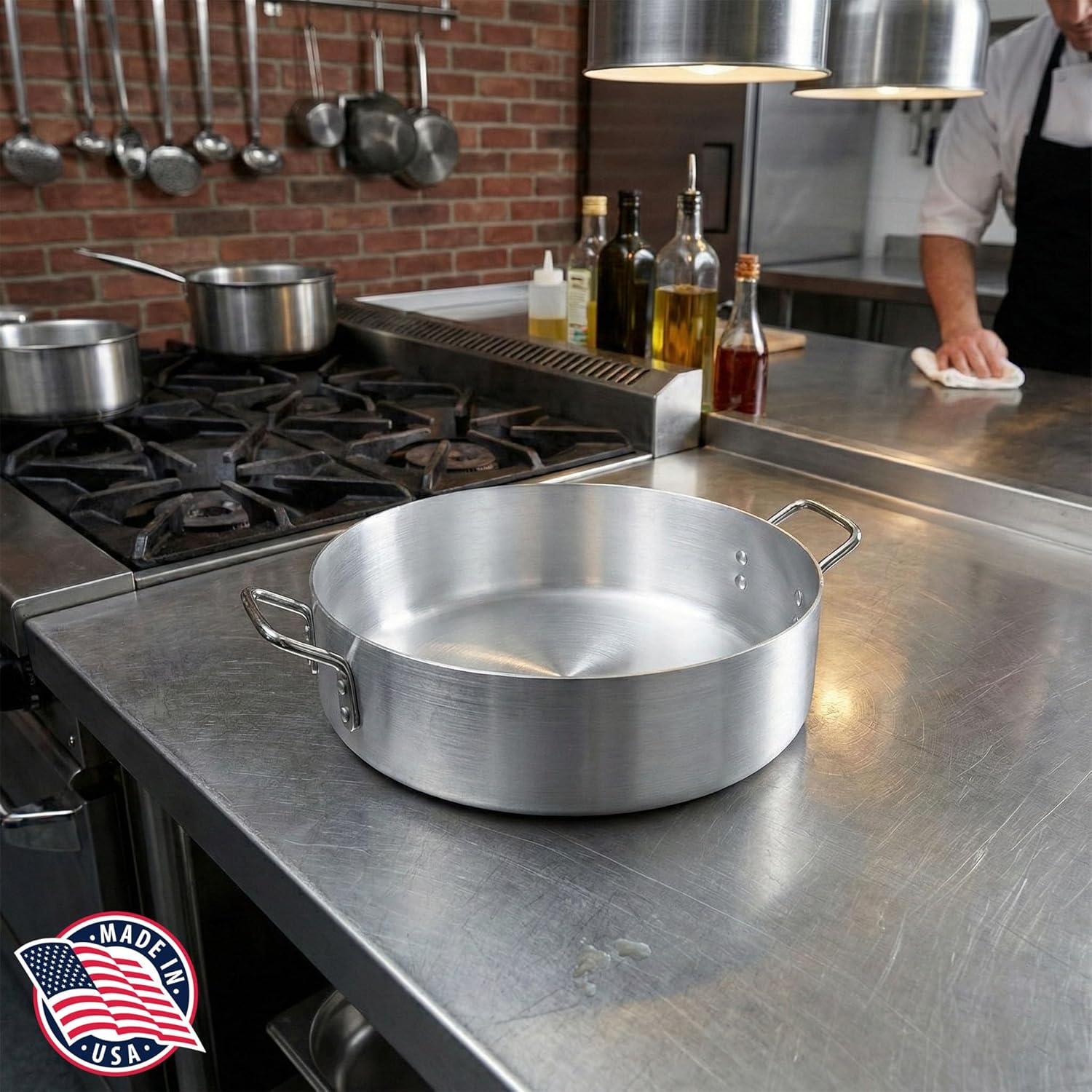 Alegacy Eagleware Aluminum Brazier with Lid, 10 Quart Commercial Brazier Pan, Standard Weight Aluminum, Even Heat, Professional Cookware | EWBR10WC
