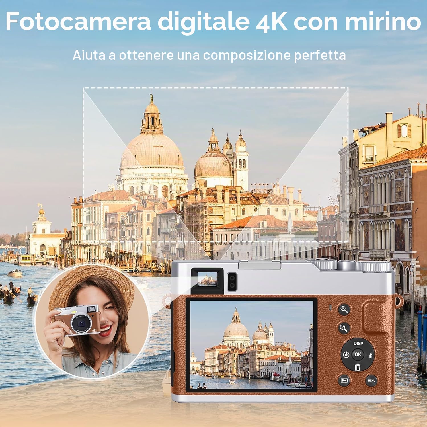 CAMKORY Macchina Fotografica Digitale 4K 48MP Autofocus Mirino Ottico Fotocamera Digitale Compatta Zoom 16x Facile da Usare Flash 2 Batteria Ricaricabile per Principiante