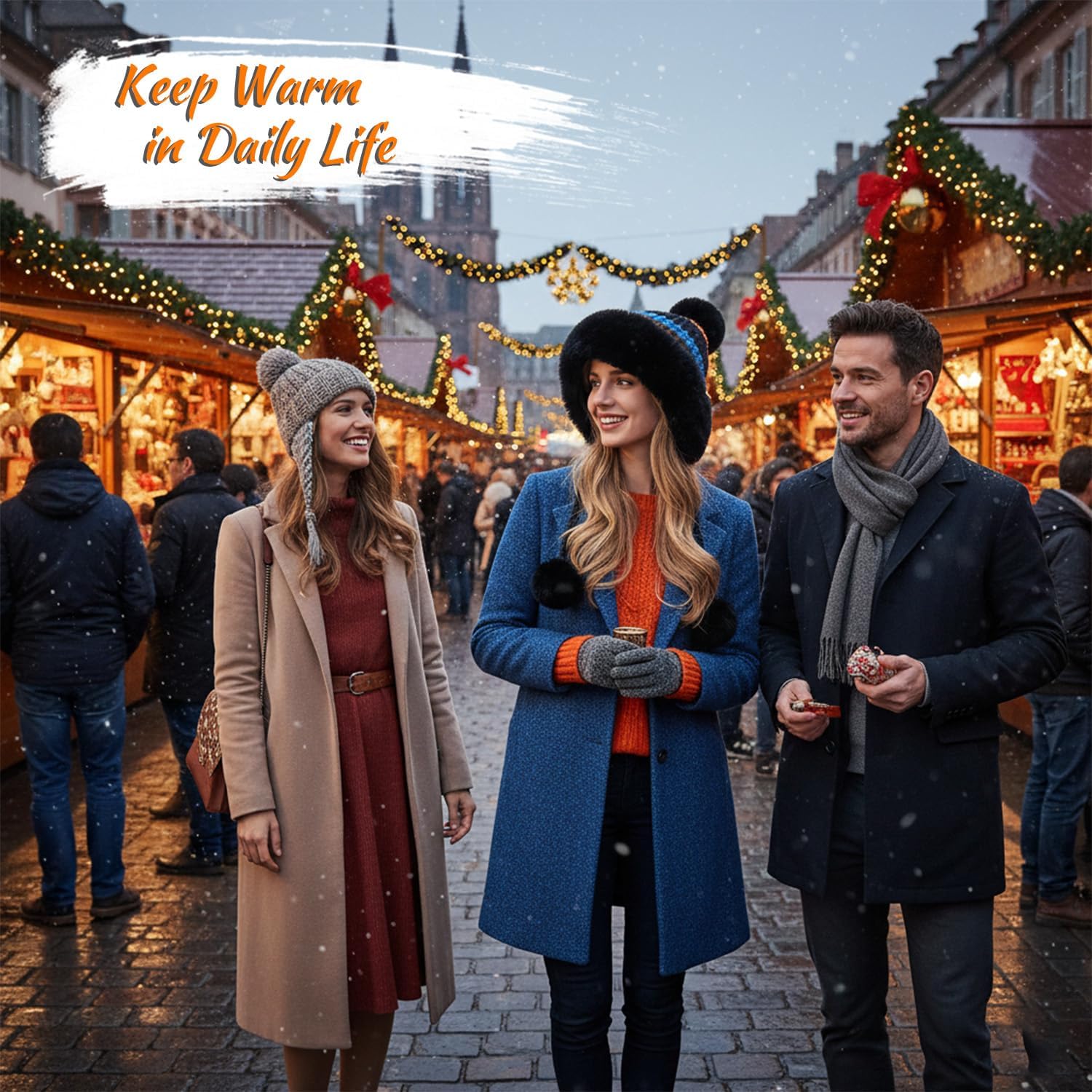 Women Winter Peruvian Cover Ears Beanie Hat Ear Flaps Sherpa Ski Snow Hats Knit Fleece Lined 3 Pom Pom - Image 8