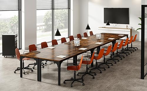 Miniatura 9 de Mesa de conferencias de 13 pies, mesa de seminario rectangular grande súper resistente para 16 personas, mesas largas de negocios, 4 piezas, color