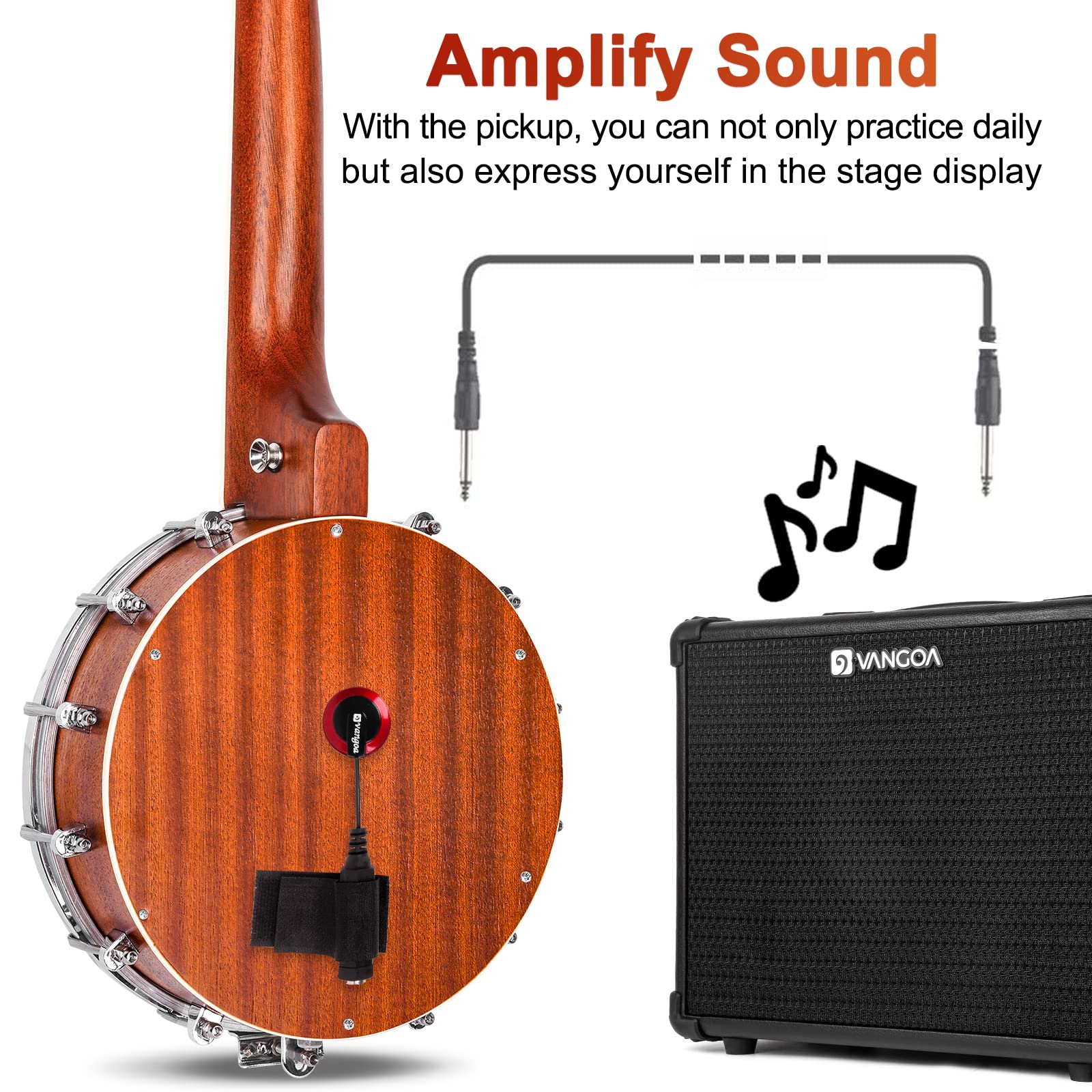 Vangoa Banjo Ténor 5 Cordes Solide à dos Fermé 26 Pouces avec kits pour Débutants