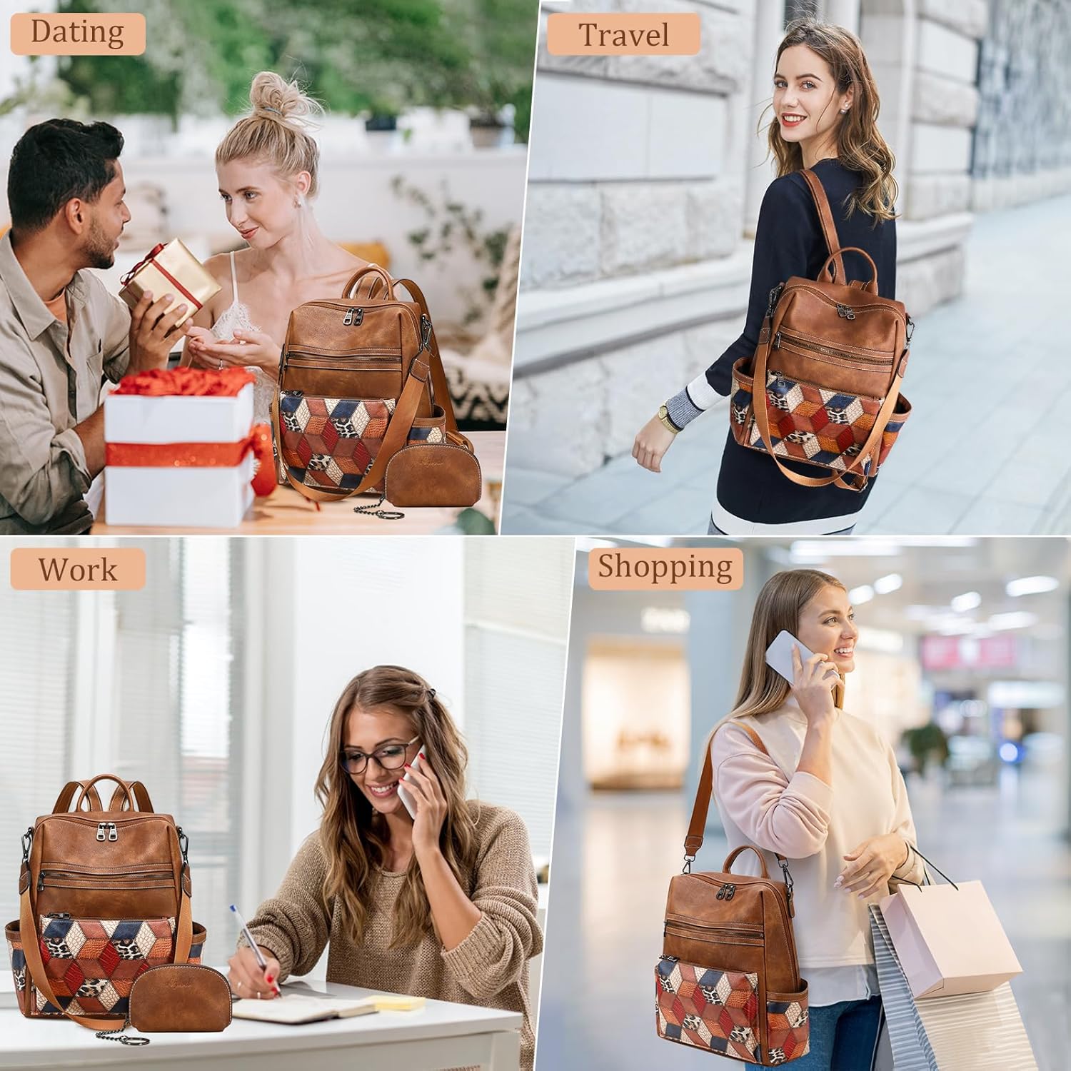 Leather Backpack Purse for Women Designer Ladies Shoulder Bag Fashion Faux Work Travel Handbags - Image 7