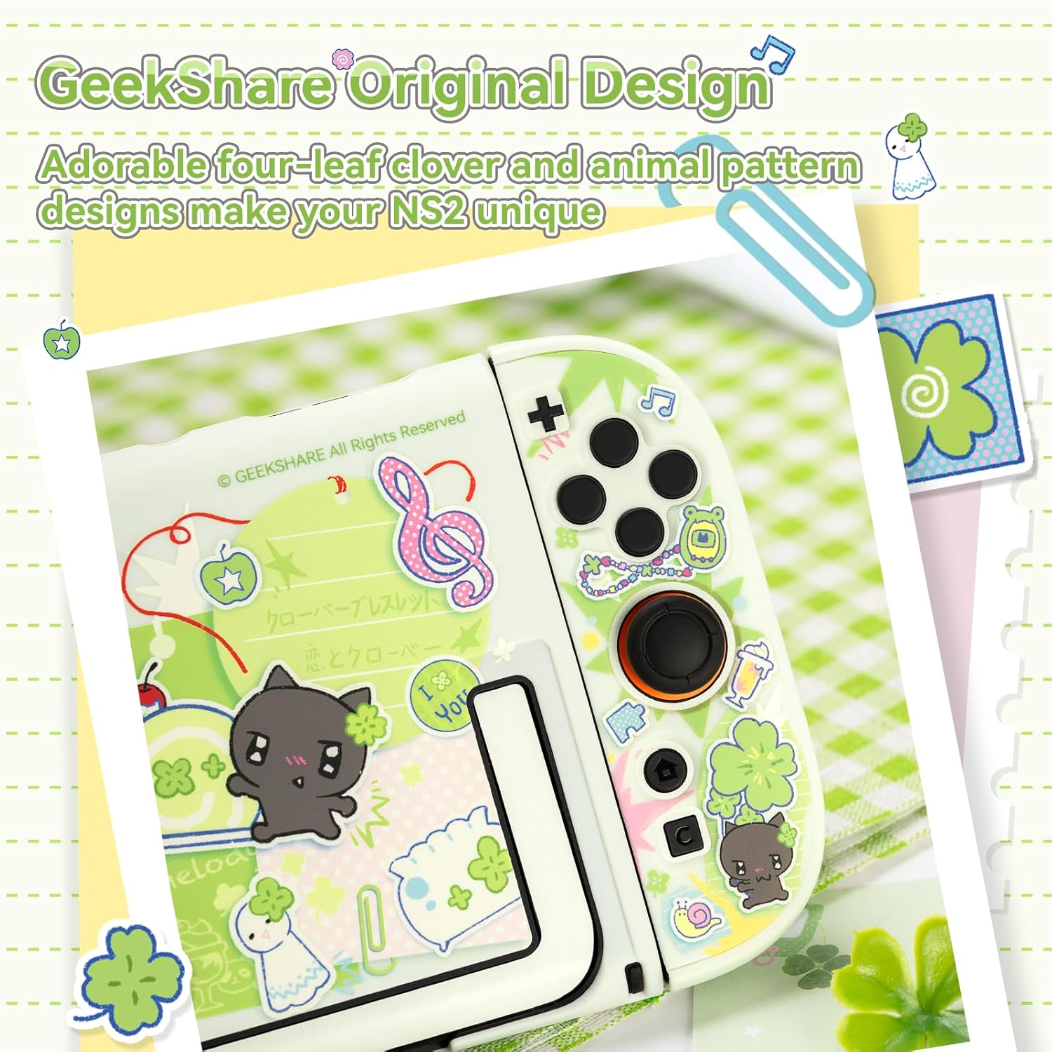 GeekShare Slim Protective Case Compatible with Switch 2 (2025), Anti-Scratche and Shock-Absorption Dockable Hard Shell for Switch 2 Game Console - Lucky Clover Memo - Image 6