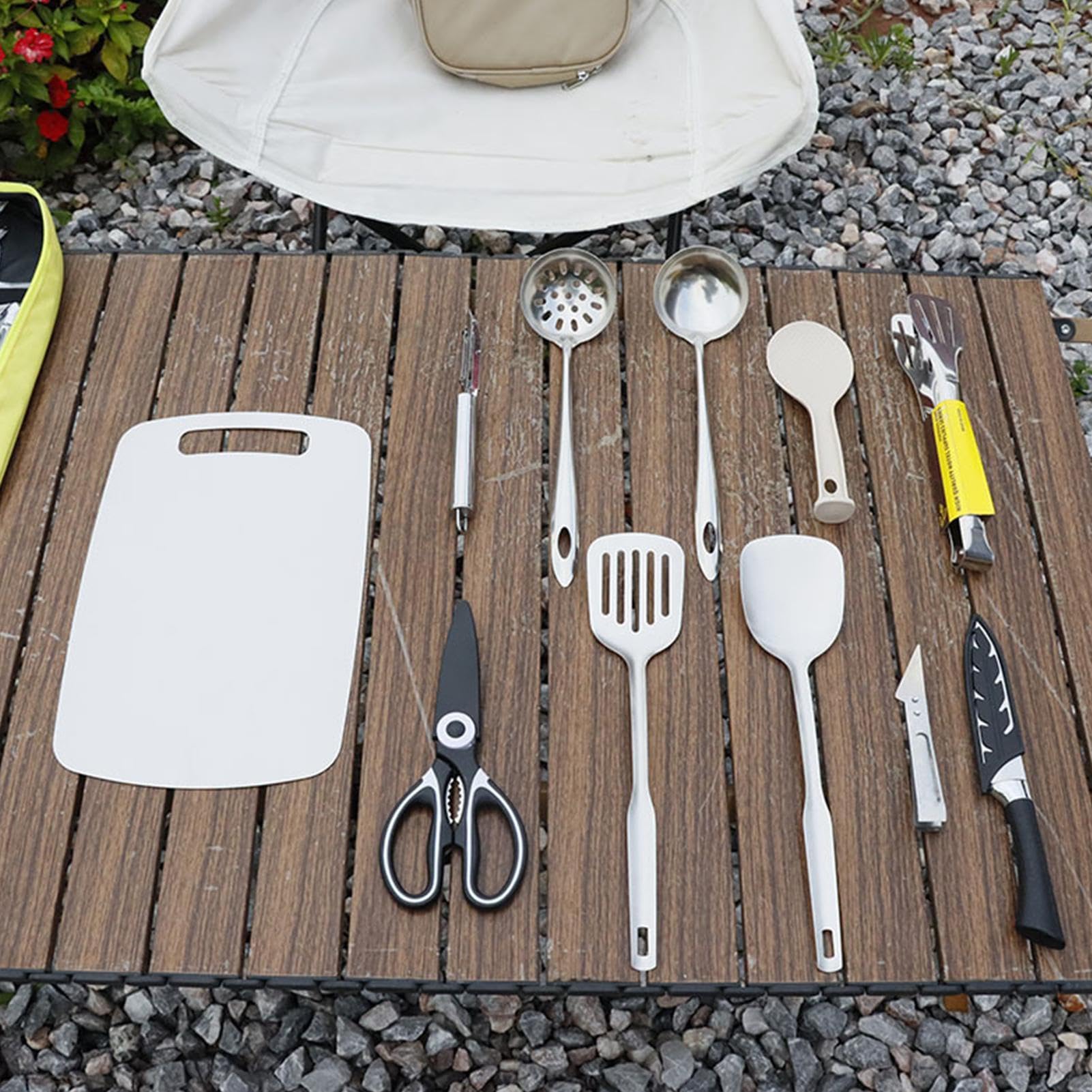 Set da Cucina per Campeggio 12 Pezzi di Attrezzatura da Cucina per Viaggi | con Borsa da Trasporto per Set da Cucina Portatile per Camper, Escursionismo, Zaino in Spalla, BBQ, Avventure e Feste
