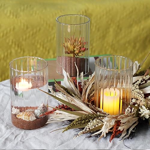 Miniatura 5 de 12 piezas de jarrones de vidrio cilíndricos para centros de mesa, jarrones de brotes acanalados transparentes de 6 pulgadas para decoraciones de