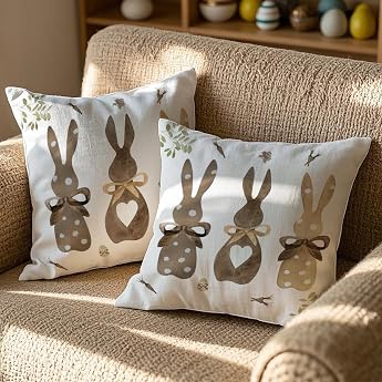 Set of 2 Easter Cushion Covers 40 x 40 cm Rabbit Easter Decoration Sofa Cushion Gift Flowers Carrot Cushion Covers Spring Cushion Covers Decoration Holiday Party Picnic Outdoor Garden