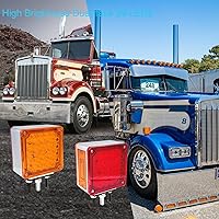 Vista 5 de 2 luces de guardabarros con pedestal de doble cara ámbar/roja con montaje de perno, 52 luces LED cuadradas para semirremolques, Peterbilt Kenworth