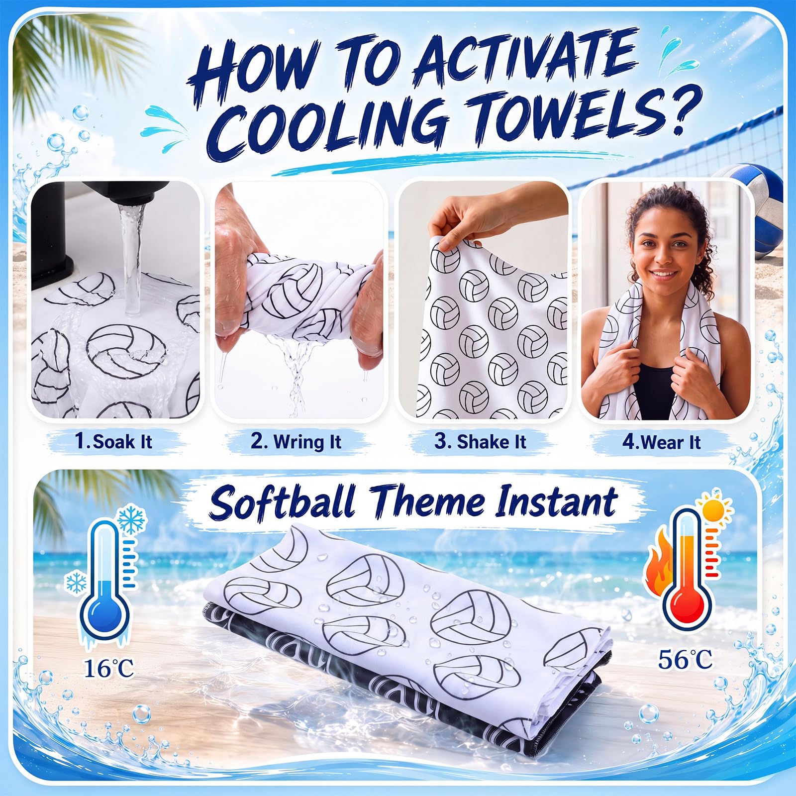 48 piezas de voleibol para fiestas, mini ventilador portátil de mano, funciona con pilas, toalla de entrenamiento de refrigeración, gafas de sol, bolsa de regalo transparente para equipo