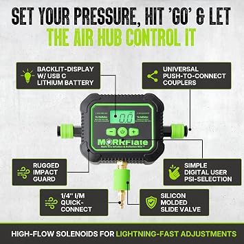 MORRFlate Air Hub + Air Hub Hoses Quad 125 Wheelbase 4 Tire Inflation Deflation System with Air Hub Automatic Digital PSI Controller High-Flow Solenoids Fast Efficient Multi Tire Inflation Deflation