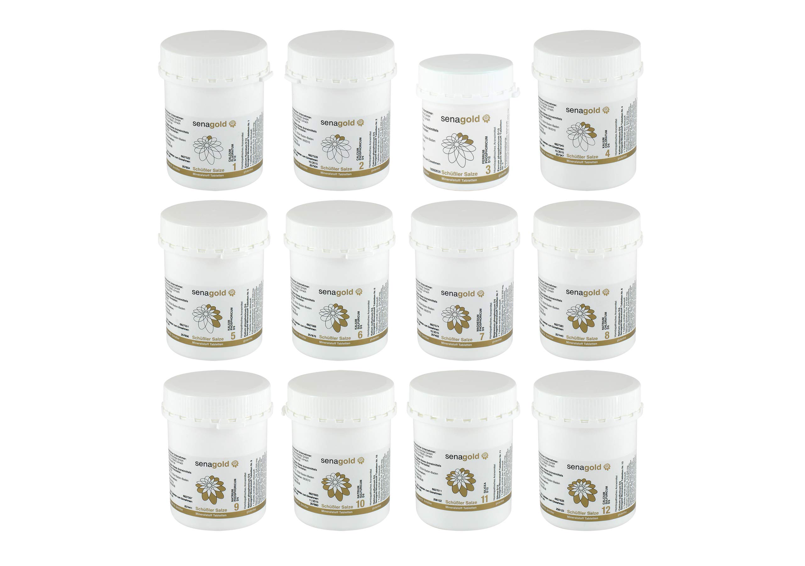 Senagold Schüssler Salze Set Nr. 1-12 (11x1000 + 1x400 Tabletten) * glutenfrei * hergestellt nach HAB in Deutschland (11x1000 + 1x400 Tabletten)