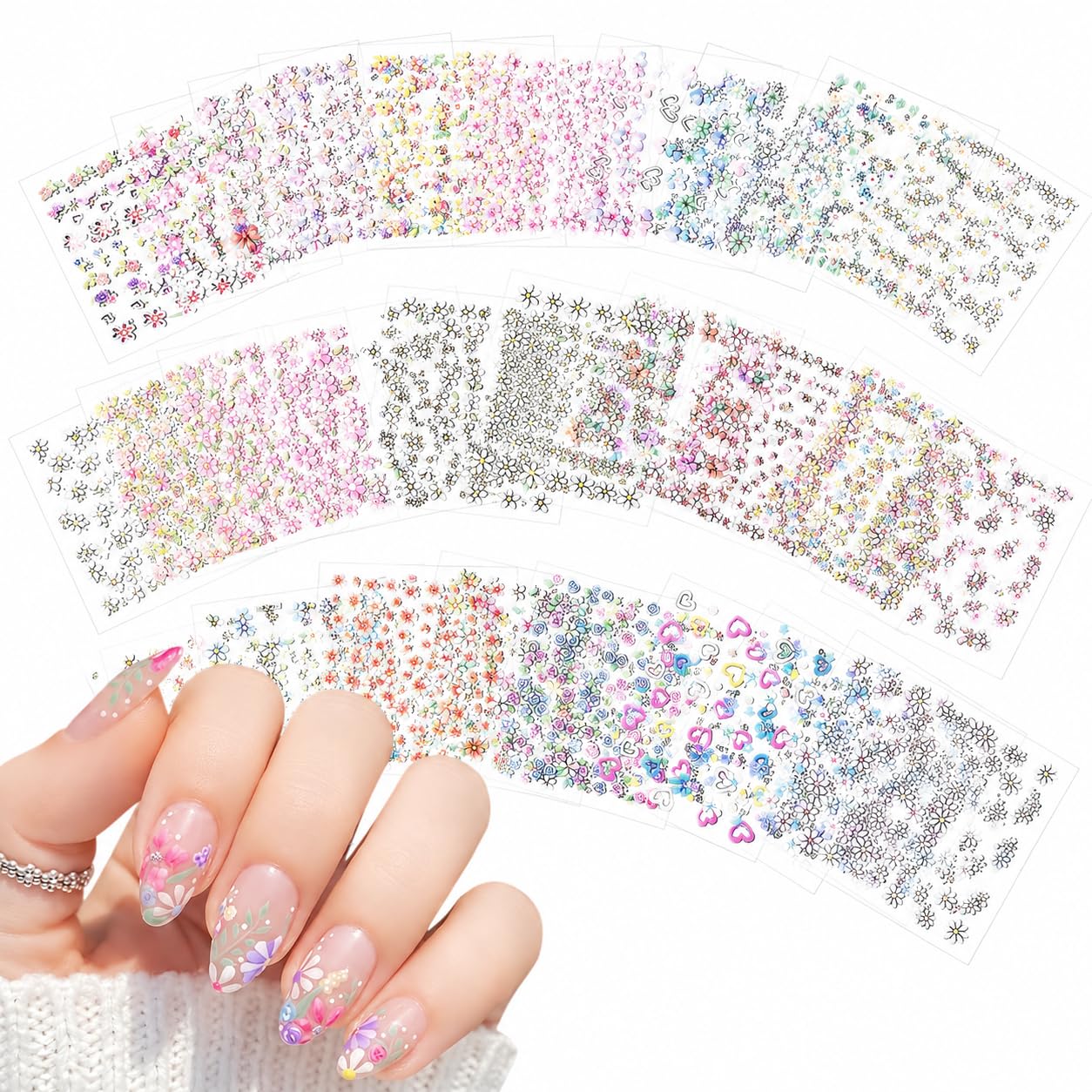Nail Art Stickers for Women & Girls Self-Adhesive Flower Nail Decals Floral Nail Sticker Sheets for Gel, Acrylic & Natural Nails DIY Nail Decoration Accessories Easy Apply & Remove (5 Sheet)-image-38