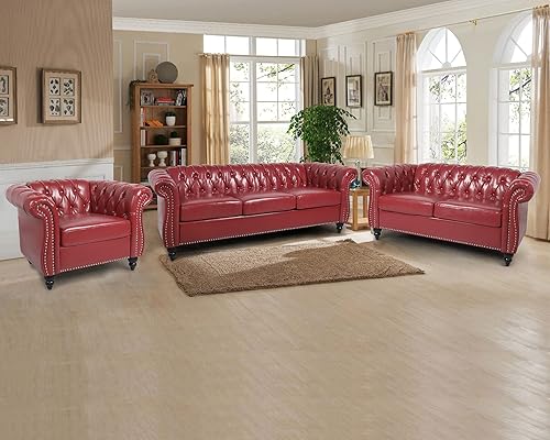 Miniatura 51 de RARZOE Moderno juego de sofá de 2 piezas para sala de estar, contemporáneo con botones copetudos, de piel sintética, sofá de tres plazas y sofá de