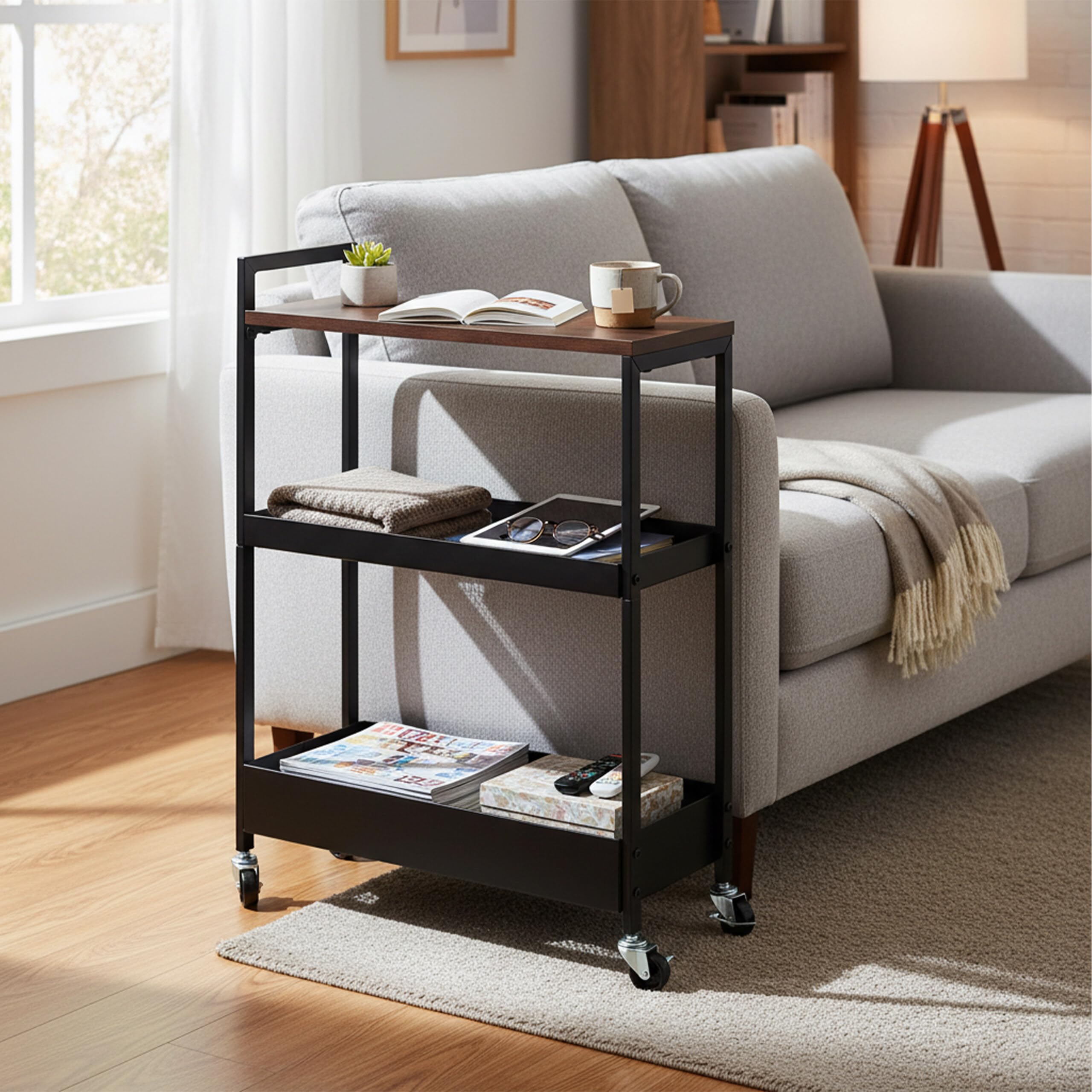 Relaxdays Carrello Industriale 3 Ripiani in Metallo Marrone/Nero, 70x50x20 cm, Bagno e Cucina