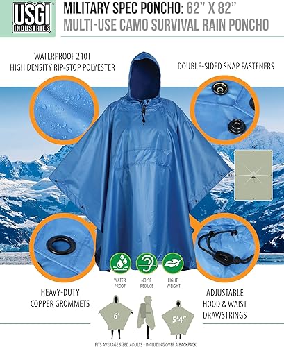Vista 40 de USGI Industries Poncho de estilo militar Multi Uso Rip Stop Camuflaje Rain Poncho Marpat