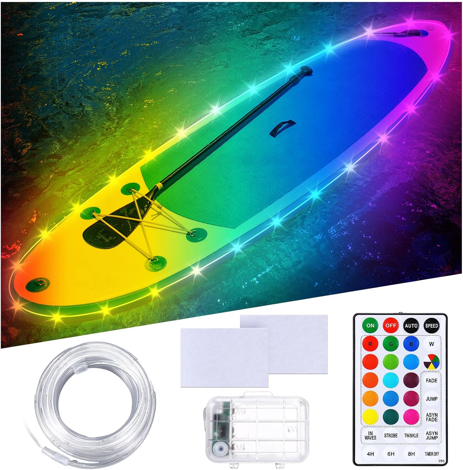 Glooglitter 26ft Kayak Paddle Board Lights Kit Ip68 Waterproof Dream Color Sup Glow Lights with Remote Battery for Powered Kayak Night Kayaking Sup Canoes, Marine Safety Boats