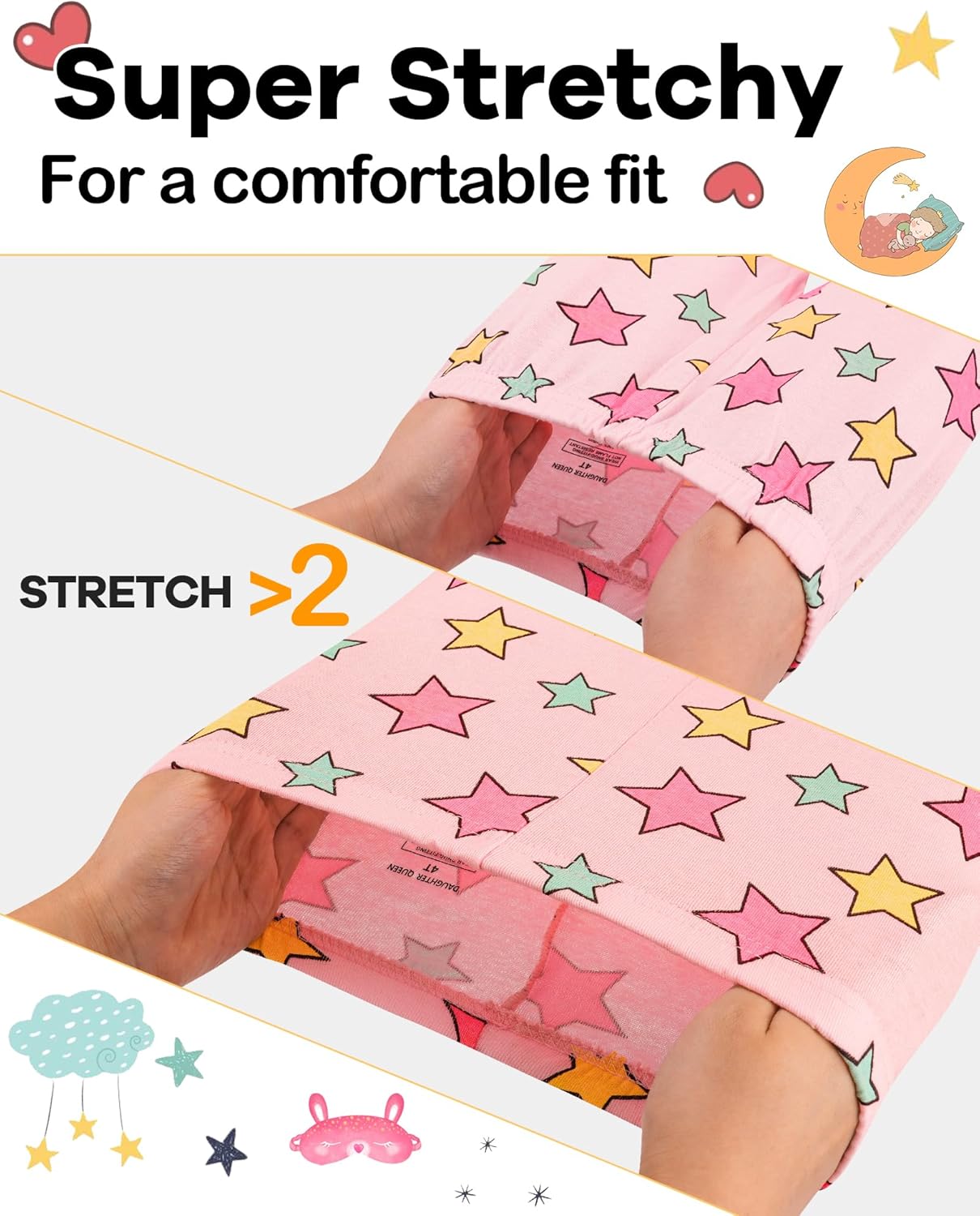 DAUGHTER QUEEN Girls 4 Pieces Cotton Pajamas Size 18 Months-12 Years - Image 4