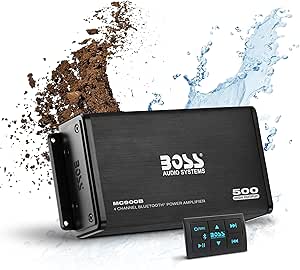 BOSS Audio Systems MC900B 4 Channel ATV UTV Car Marine Amplifier - 500 High Output, Low Level Inputs, Full Range, Weatherproof, Bass for Subwoofer