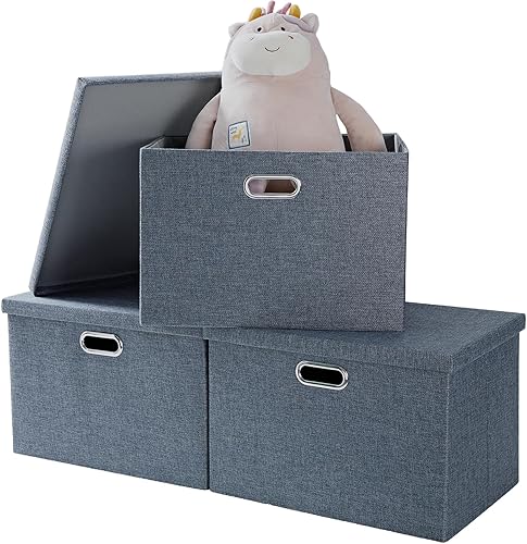 Contenedores de almacenamiento con tapa, canastas organizadoras de almacenamiento plegables de tela para armario, hogar, oficina, guardería, paquete