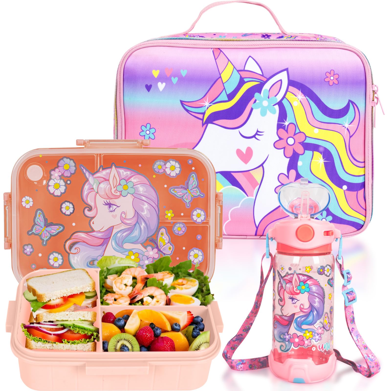 YOYTOOKids Bento Lunch Box with Insulated Lunch Bag, Water Bottle Ice Pack Set for Back to School Kids Toddler Daycare Lunches, Snack Container