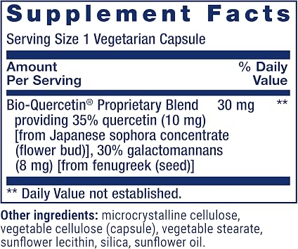 تمديد الحياة Bio-Quercetin ، ملحق صحة المناعة ، دعم صحة القلب ، خال من الغلوتين ، غير الكائنات المعدلة وراثيًا ، نباتي ، 30 كبسولة