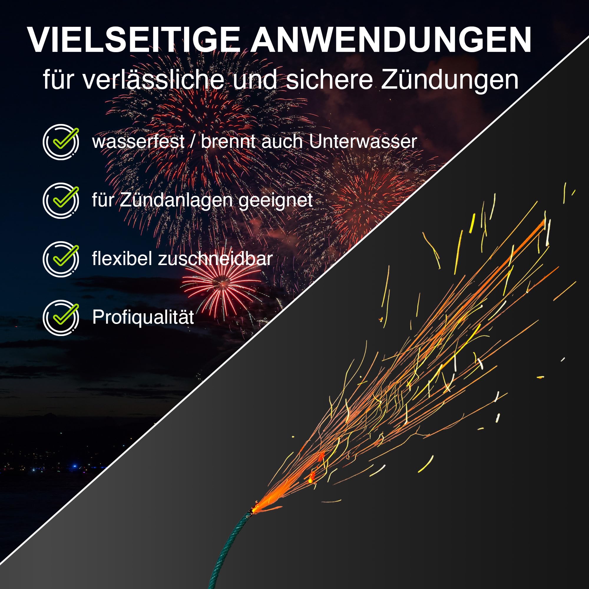 h2i Zündschnur | 10 m | Ø 2,0 mm | +/- 90 s/m | Anzündlitze Grüne Visco ideal für Pyrotechnik, Feuerwerk & Outdoor-Effekte | Sicherheit & Zuverlässigkeit | Flexibel zuschneidbar