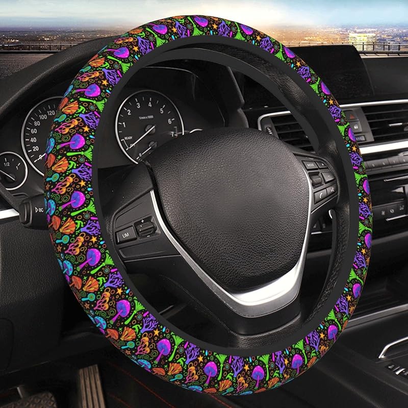 Capa para Volante Yrassio Groovy Mushroom em Neoprene para Volantes de 38,1 cm