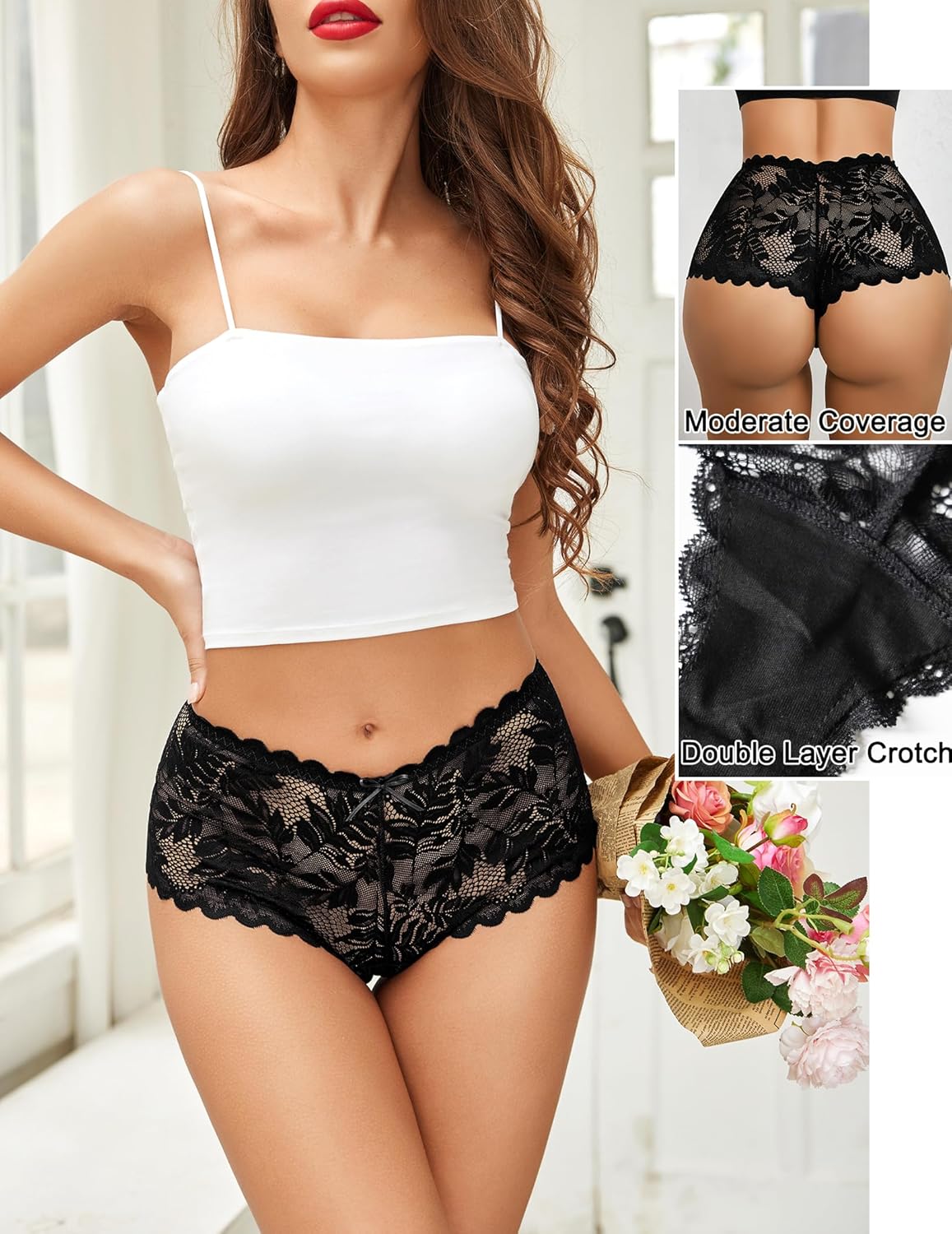 Avidlove Sexy Women's Underwear Floral Lace Boyshort Panties High Waist Cheeky Panty Pack of 4 - Image 4
