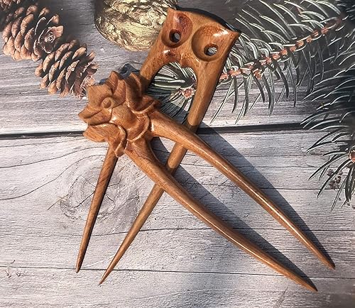 Miniatura 4 de Handicraftviet Horquillas de pelo de madera talladas a mano para mujer, barra de pelo de dos puntas para cabello largo, 6.29 pulgadas, madera de