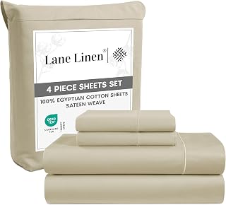 Lane Linen Sheets King Size Set, 1500 Thread Count 100% Egyptian Cotton Sheets King Size, 4Pc King Bed Sheet Set, Breathable Bedding Sheets & Pillowcases, Deep Pocket King Sheets - Linen