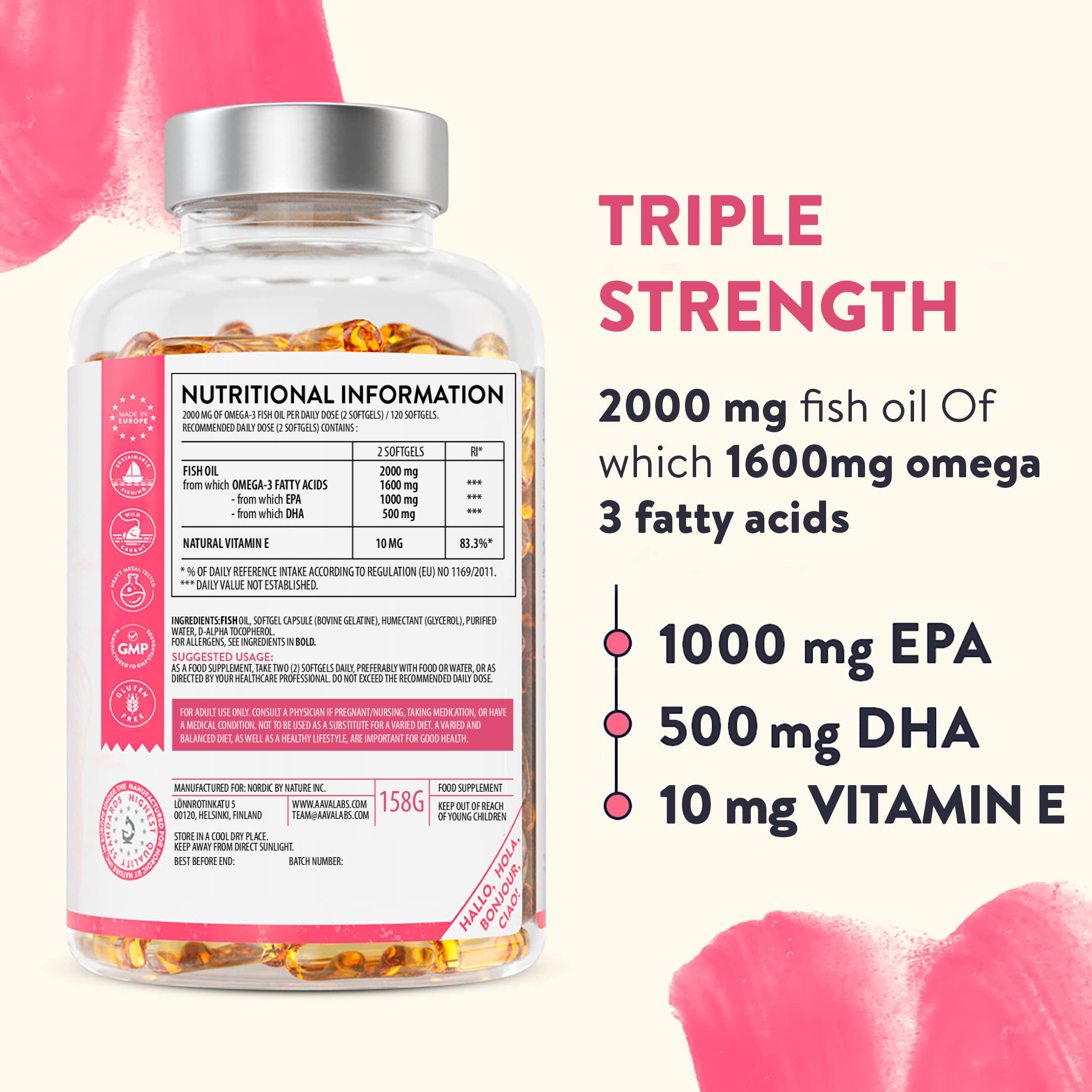 Buy AAVALABS Omega 3 Fish Oil 2000mg per Daily dose (2 softgels