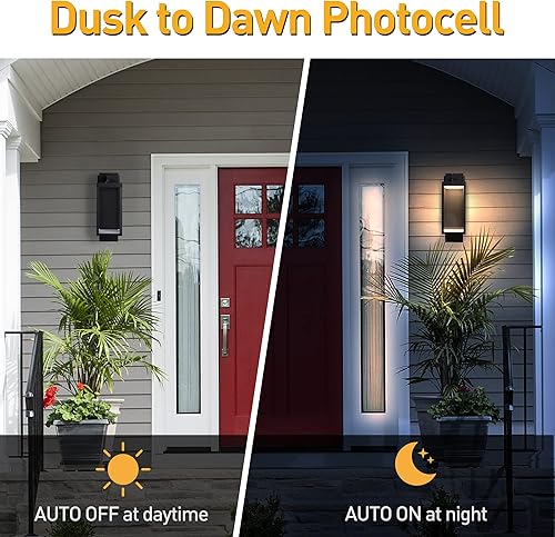 Miniatura 2 de Aplique de pared al aire libre, linterna con sensor de anochecer a amanecer, luz exterior LED negra, IP54, impermeable, clásica, lámpara de montaje