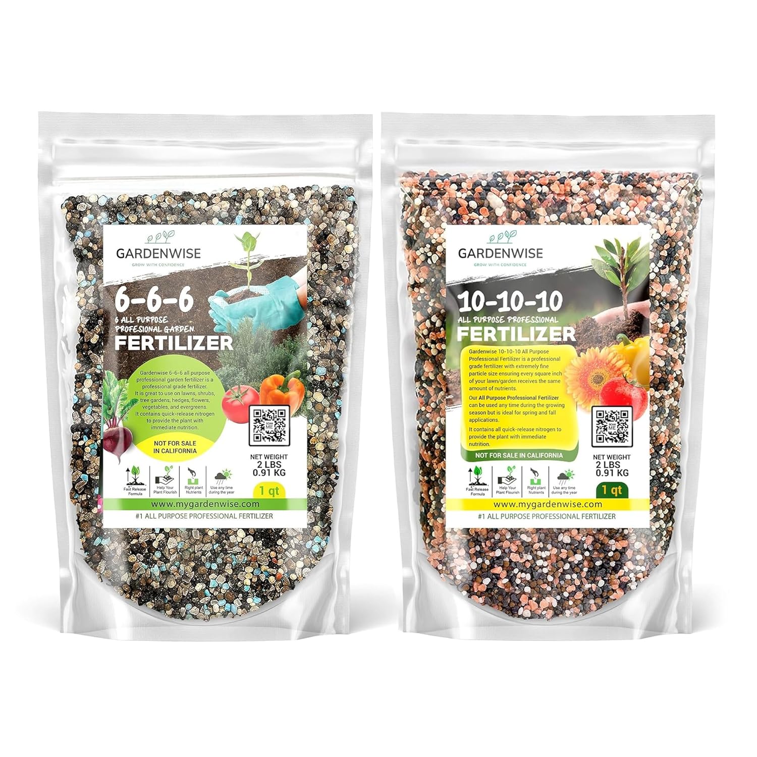 6-6-6 &10-10-10 All Purpose Professional Fertilizer Bundle - Perfect Balanced NPK for Indoor/Outdoor Plants; Shrub, Lawn, Vegetable - Ideal for Winter Care & Spring Feeding (1 Quart)