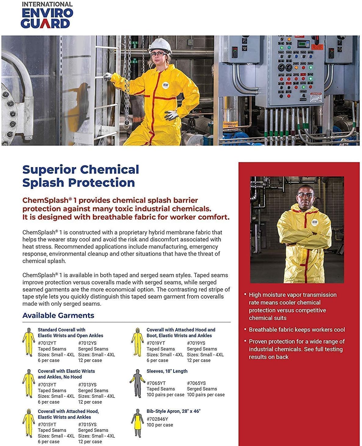 CHEMSPLASH 1 Chemical Splash Taped Seams Protection Suit (Yellow) for Hazmat, Paint, and Light Duty Chemicals (2XL, Hood & Boot, Elastic Wrist) (Case of 6)