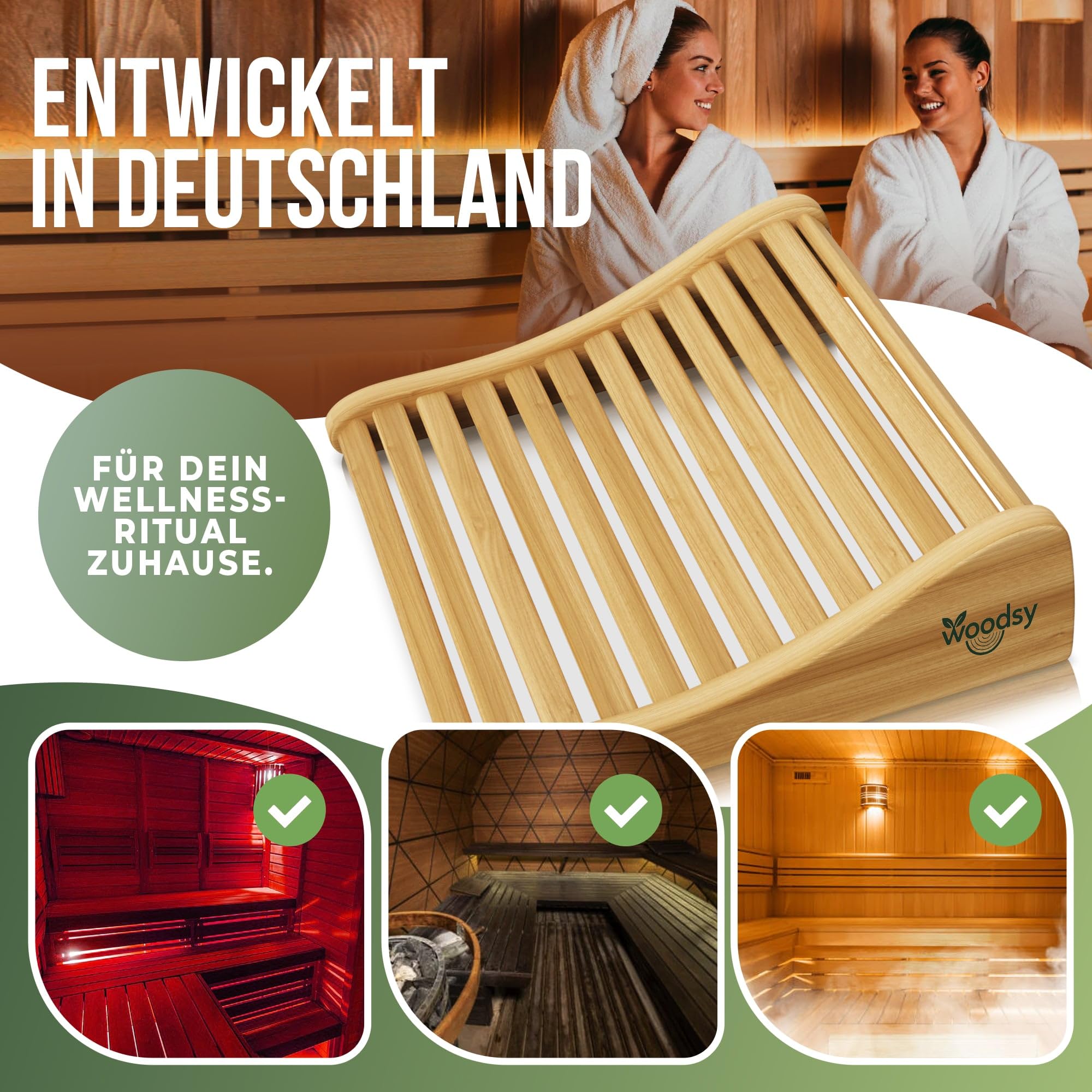 ART COLOR Woodsy Saunakopfstütze aus Holz – Ergonomisches Sauna Zubehör für entspanntes Liegen – Hochwertiges Saunazubehör für maximale Erholung (2X Kopfstütze)
