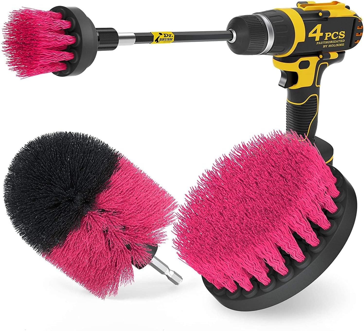 Holikme Drill Brush Attachments Set,Scrub Pads & Sponge, Power Scrubber Brush with Extend Long Attachment All Purpose Clean for Grout, Tiles, Sinks, Bathtub, Bathroom, Kitchen