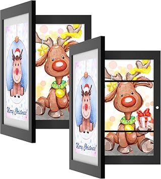 Orionstar Kids Art Frames, Artwork Picture Frames Changeable with Stand, Front Opening Picture Frames Holds 100 Paper Pcs, Storage Frames for Children, Desk and Wall Mounted, Black 2Pack
