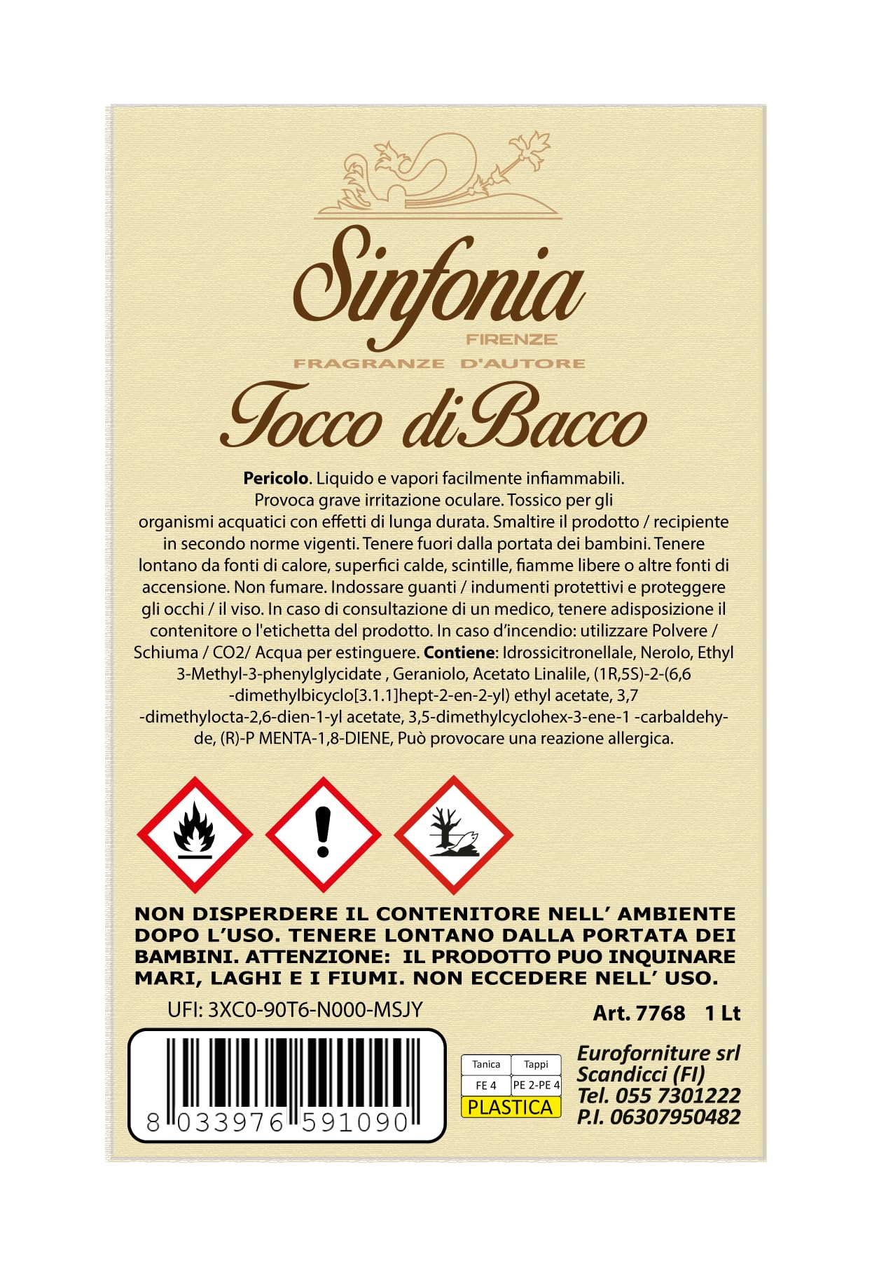 Generico SINFONIA - Profumi D'Ambiente Ricarica (1Lt, Tocco di Bacco)