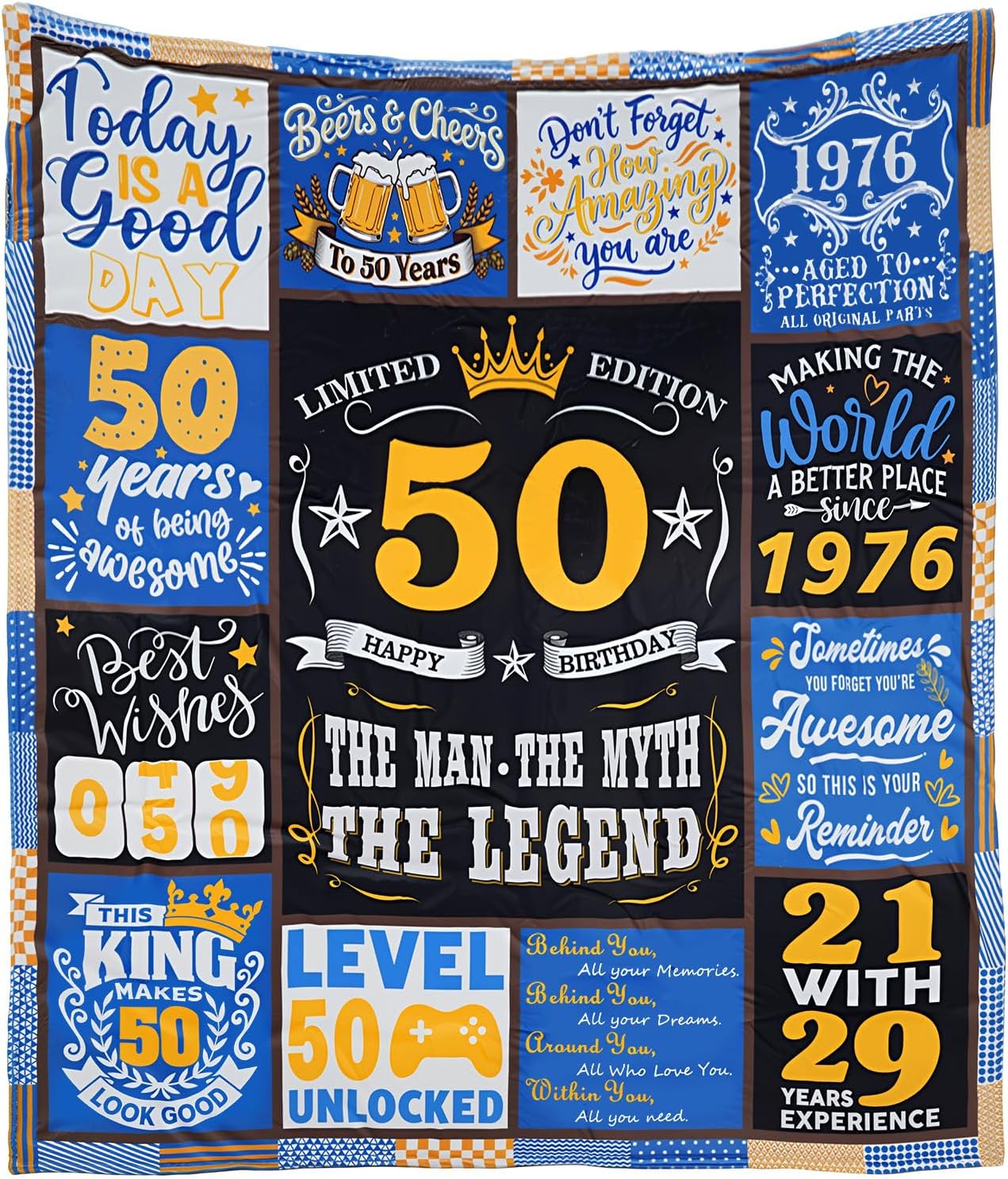 50th Birthday Gifts for Men Throw Blanket 60"x50" - 50 Year Old Happy Birthday Decoration for Man Bday Gift Ideas for Him Brother Husband Dad Fathers Day