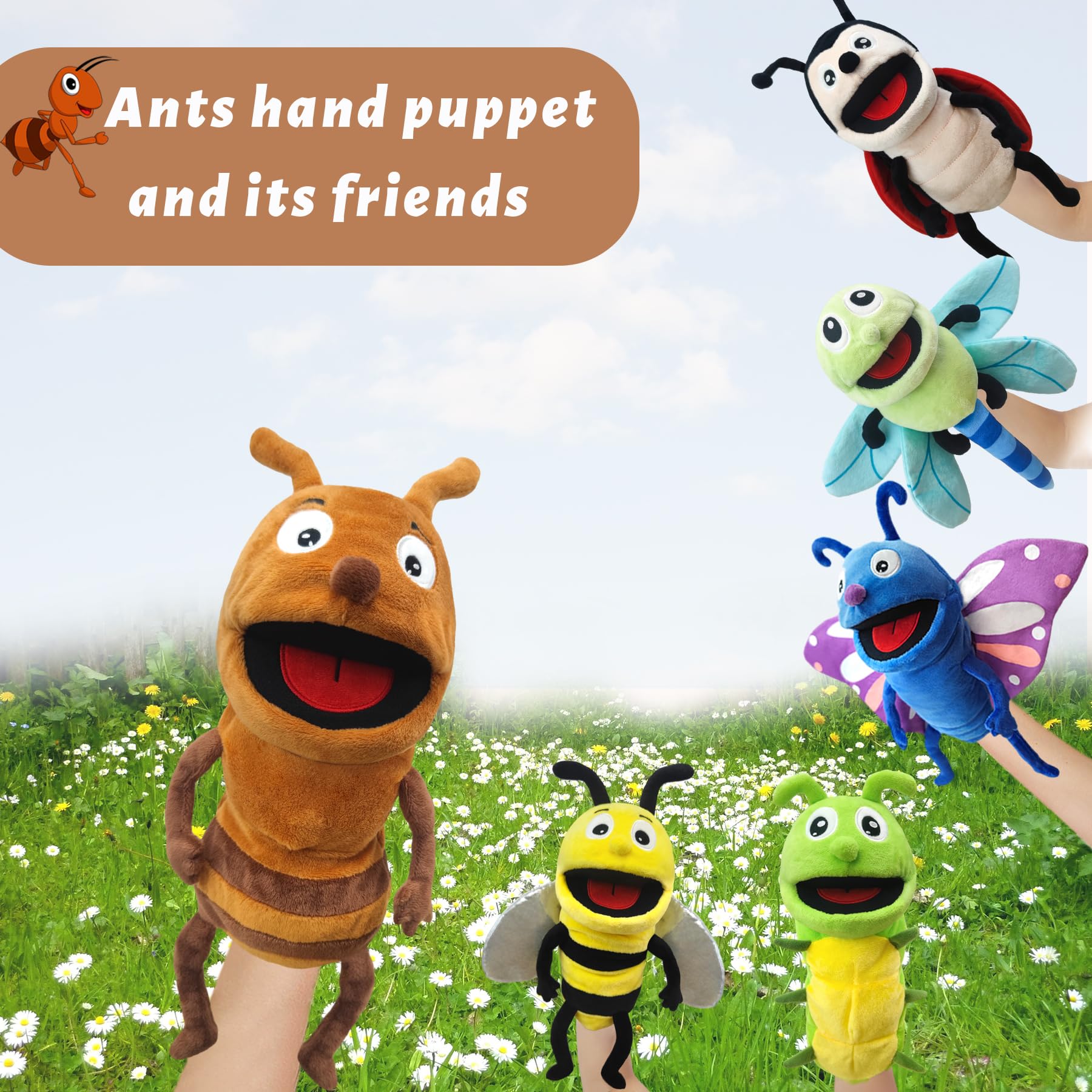 JUSTQUNSEEN Ants Animal Puppet - 13" Moveable Mouth Hand Puppet for Toddlers & Kids Age 1-8, Uk--ants, 15 inches - Image 4