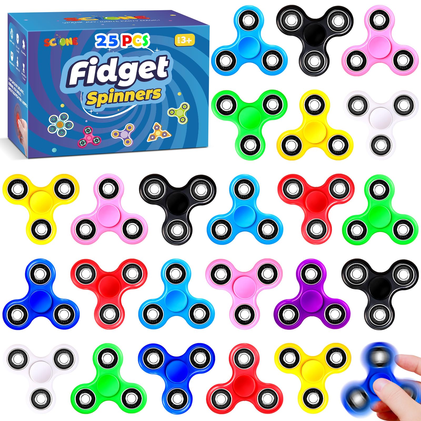 SCIONE Fidget Spinners, 25 Pack Birthday Party Gifts for Adults Kids, Treasure Box Toys for Classroom Prizes, Party Favors for Kids, Stress Anxiety ADHD Relief Fidgets Toy, Finger Hand Spinner