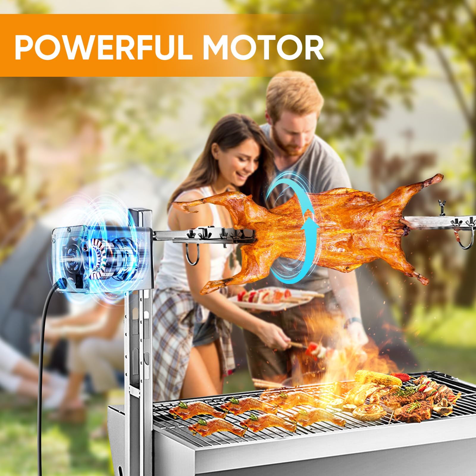 SP-S40 15W 60KG/132LBS Motor eléctrico para Barbacoa de Acero Inoxidable, 2.7 RPM Motor Profesional para Barbacoa, Pollo, Cerdo, Cabra a la Parrilla al Aire Libre