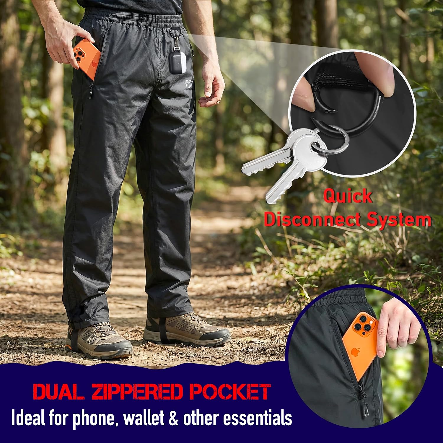 Nomad Men's Waterproof Rain Pants Lightweight Windproof Breathable Overpants Hiking Fishing Cycling Outdoor Pants
