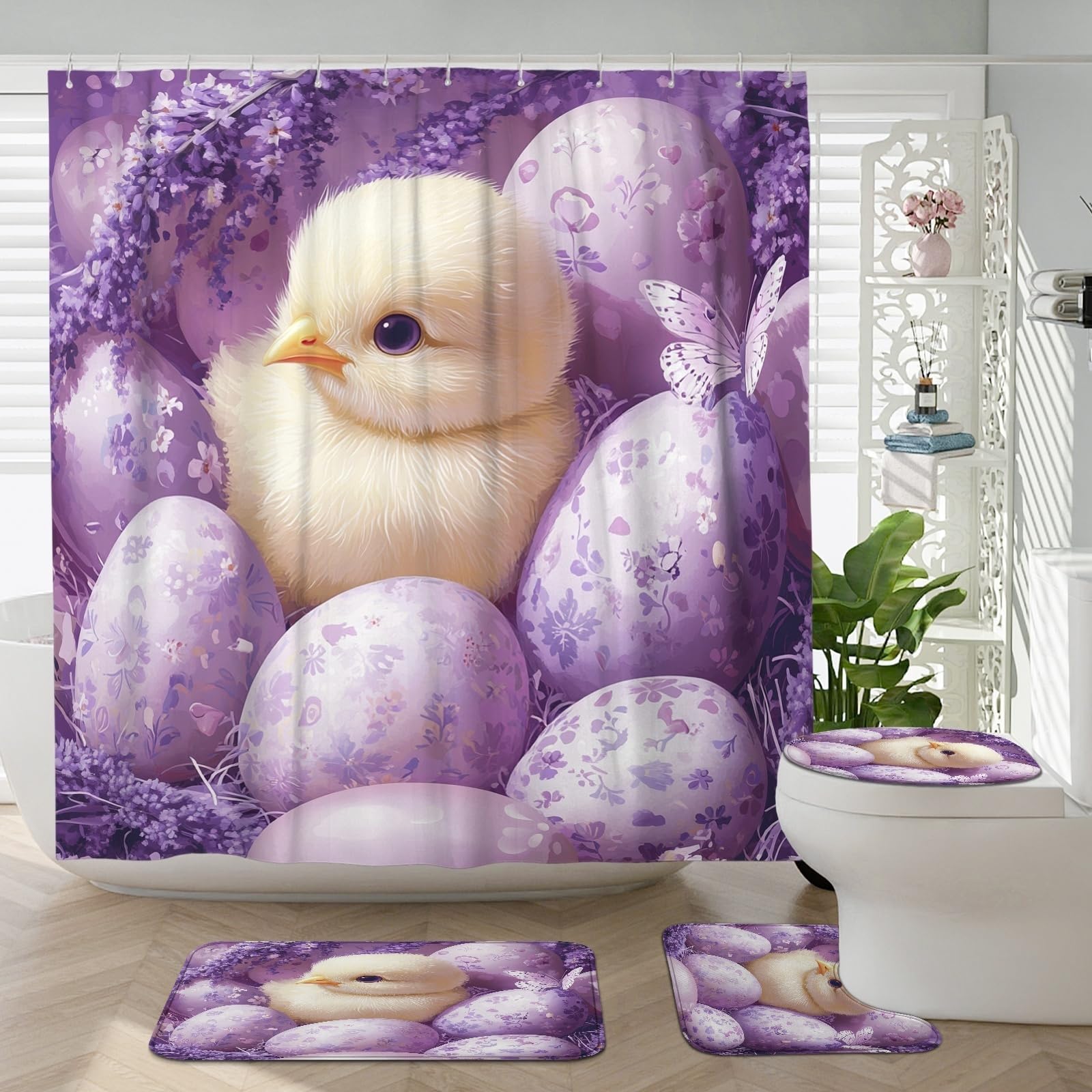 Rideau de douche 183 cm imperméable et tapis antidérapant