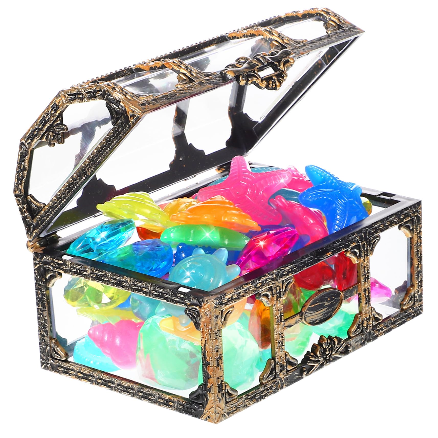 LIOOBO 1Set Colorful Diving Gems with Treasure Chest Plastic Gemstones for Pool Games Beach Parties and Summer Activities Great present Idea for Family Fun