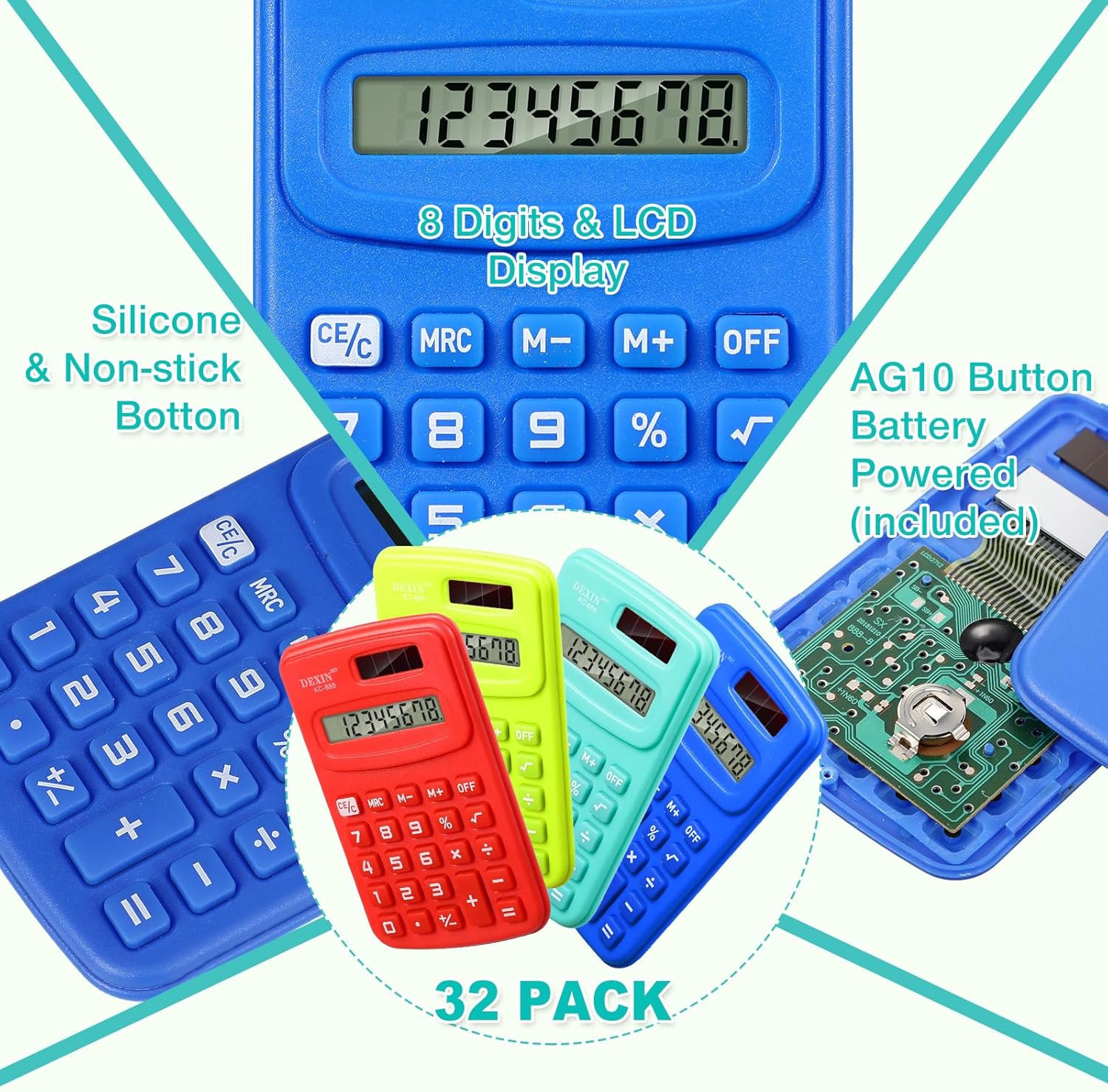 Yunsailing 96 Pcs Pocket Calculators Bulk Mini 8 Digit Handheld Calculator Small Basic Standard Calculator for Students Kids Teachers School Desktop Home Office, 3 Designs (Classic)