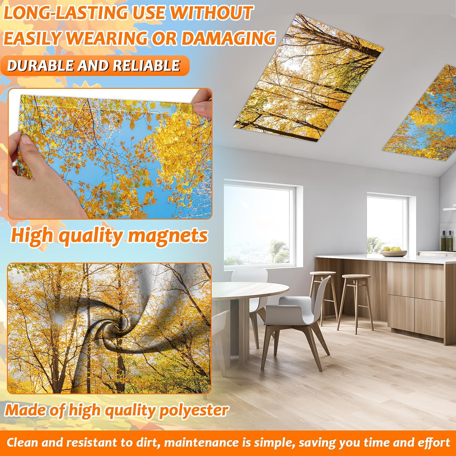 4 Pcs Fluorescent Light Covers with 40 Magnets Decorative for Classroom Ceiling Light 4 x 2 Feet Magnetic Light Covers Filter Easy Install for Office Hospitals & Home Drop Ceiling Supplies (Fall)