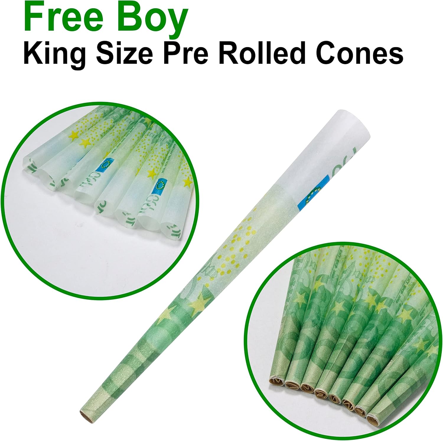 72 Pack 100 Euro Bill Pre Rolled Cones,Natural Unrefined Rolling Papers with Tips,109mm King Size Pre-Rolled Cones - Image 5