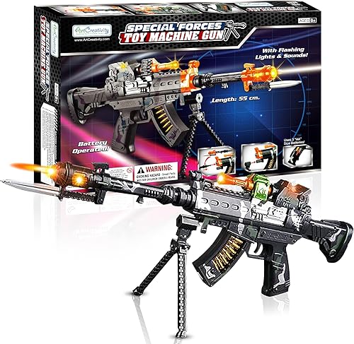 Miniatura 3 de ArtCreativity Special Forces - Ametralladora de juguete con LED, sonido y bayoneta | Rifle de asalto militar con luz para niños de 22 pulgadas |